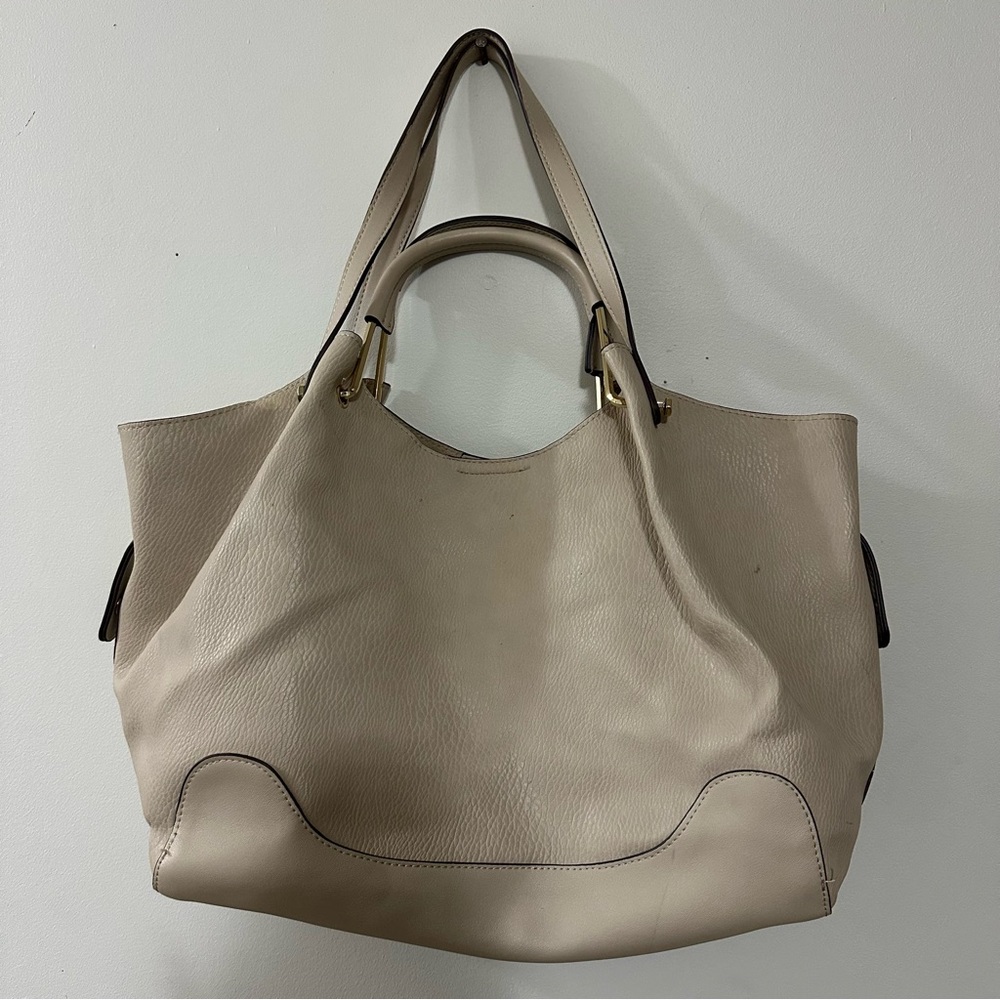 Sondra Roberts Beige Leather Tote Bag